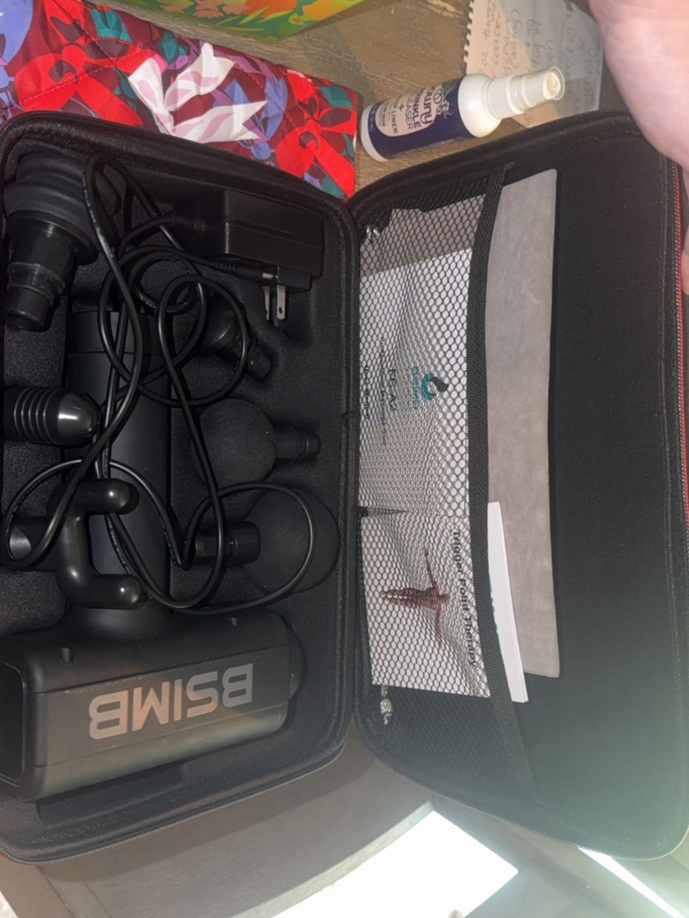Black Percussion Massage Gun with Interchangeable Heads and Carrying Case